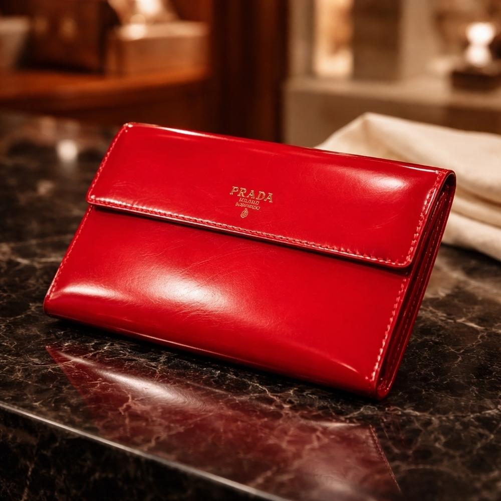 Prada Red Leather Bi Fold Wallet